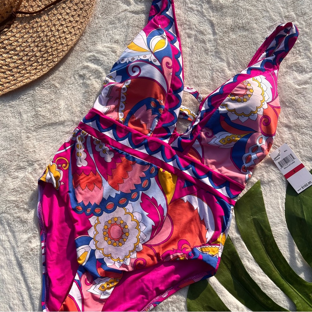 Trina Turk Sevilla Plunge One-Piece Swimsuit Pink Size 8 - Picture 9 of 9